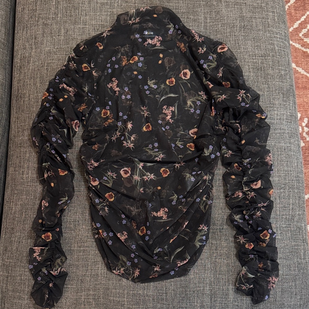 🖤 Maeve by Anthropologie Floral Sheer Mesh Long Sleeve Top | Size L - Picture 6 of 10